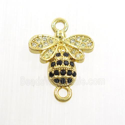 copper honeybee charm connector paved zircon, gold plated