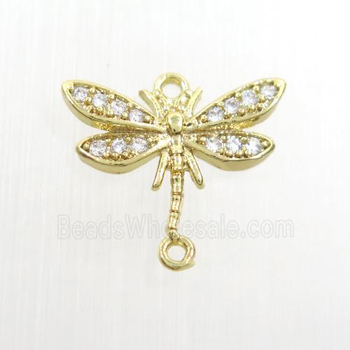 copper dragonfly connector paved zircon, gold plated