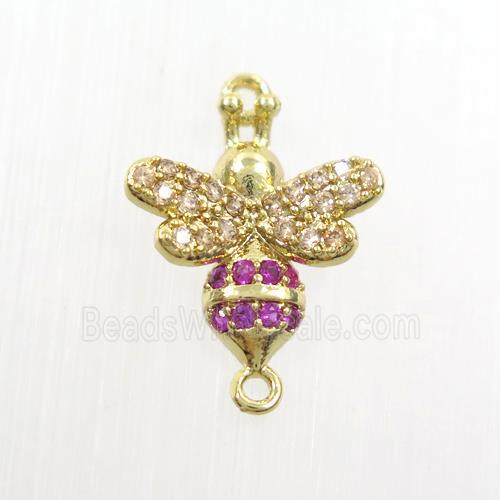 copper honeybee connector paved zircon, gold plated
