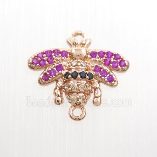 copper honeybee connector paved zircon, rose gold