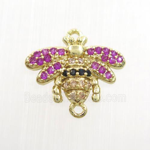 copper honeybee connector paved zircon, gold plated