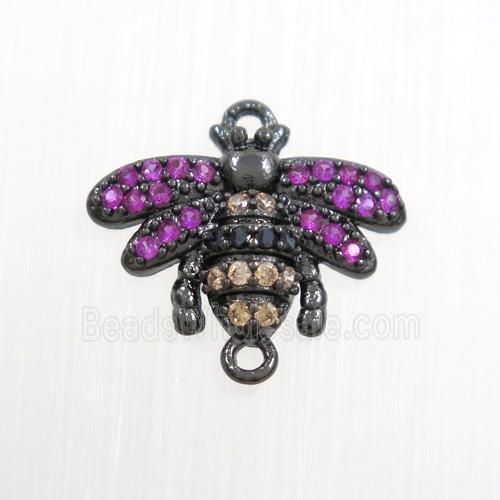 copper honeybee connector paved zircon, black plated