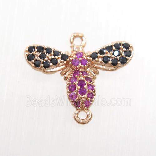 copper honeybee connector paved zircon, rose gold