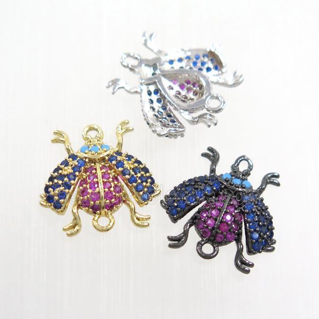 copper honeybee charm connector paved zircon, mix color