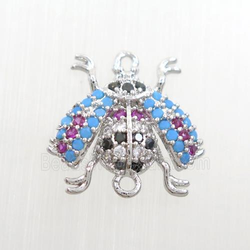 copper honeybee connector paved zircon, platinum plated