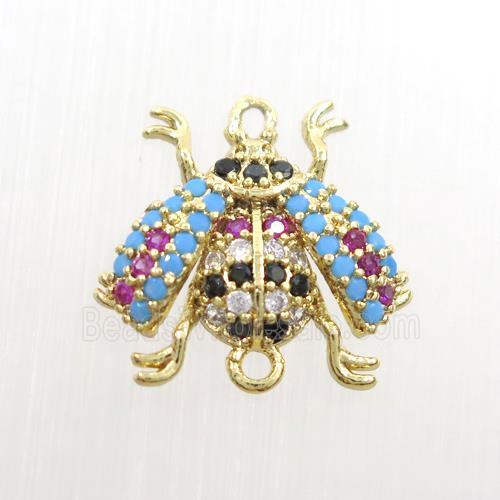 copper honeybee connector paved zircon, gold plated