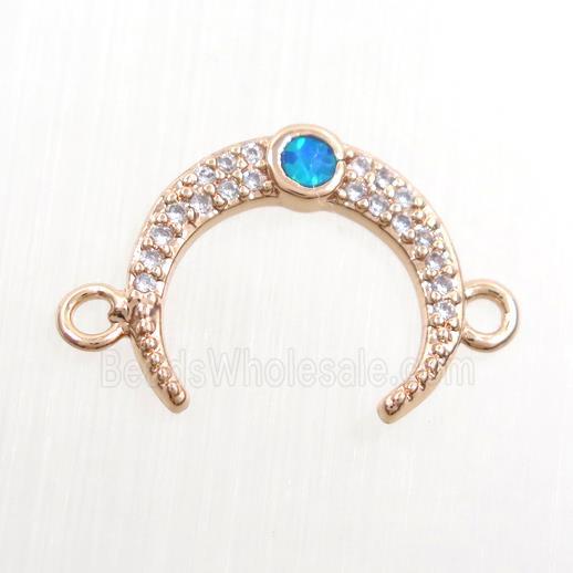 copper connector paved zircon, crescent moon, rose gold