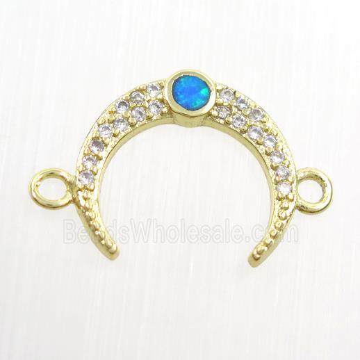 copper connector paved zircon, crescent moon, gold plated