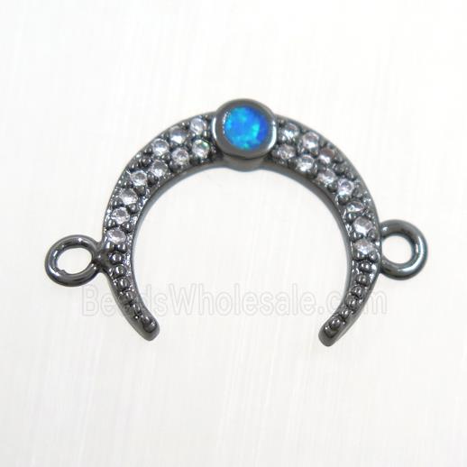 copper connector paved zircon, crescent moon, black plated