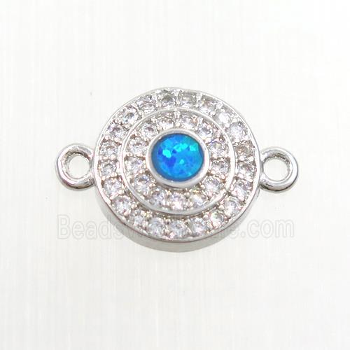 copper circle connector paved zircon with fire opal, platinum plated