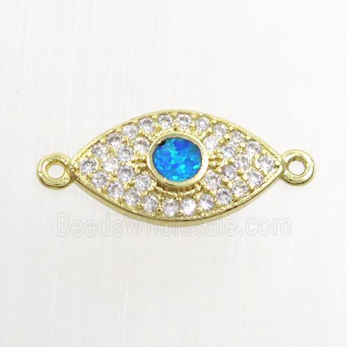 copper eye connector paved zircon with fire opal, gold plated