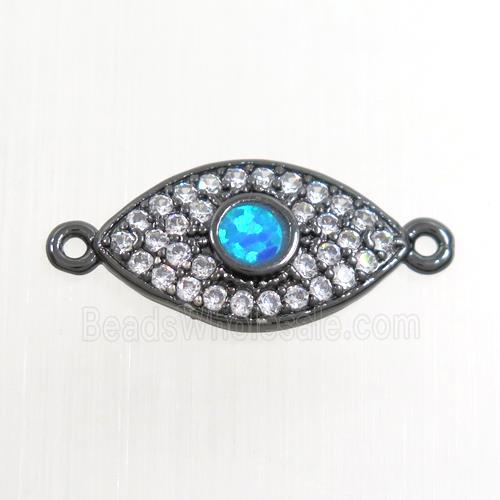 copper eye connector paved zircon with fire opal, black plated