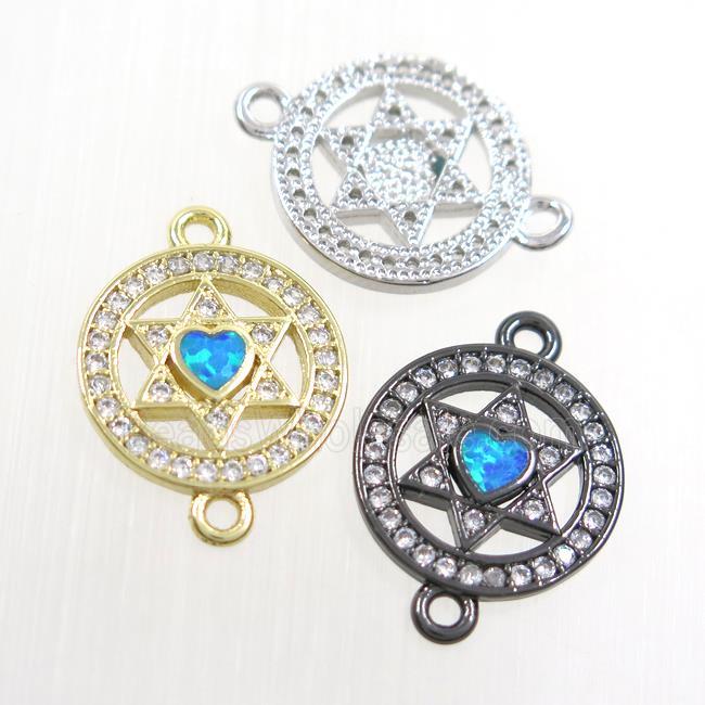 copper star connector paved zircon with fire opal, mix color