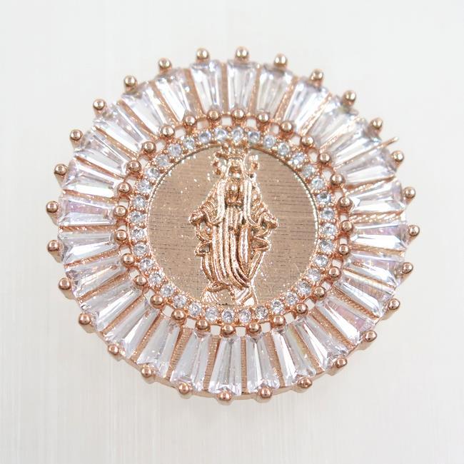 copper jesus pendants paved zircon, rose gold