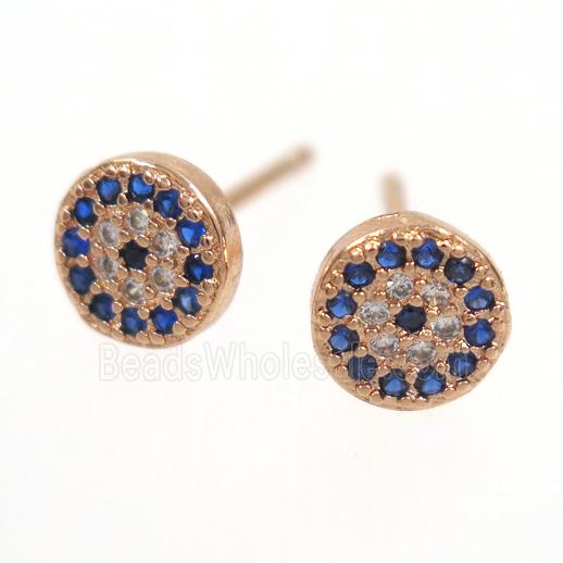 copper earring paved zircon, circle, rose gold