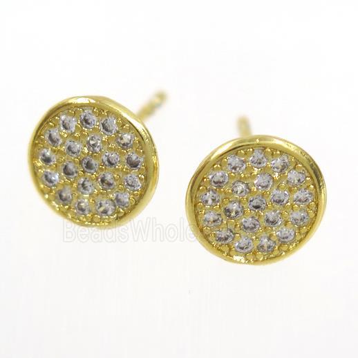 copper earring paved zircon, gold plated