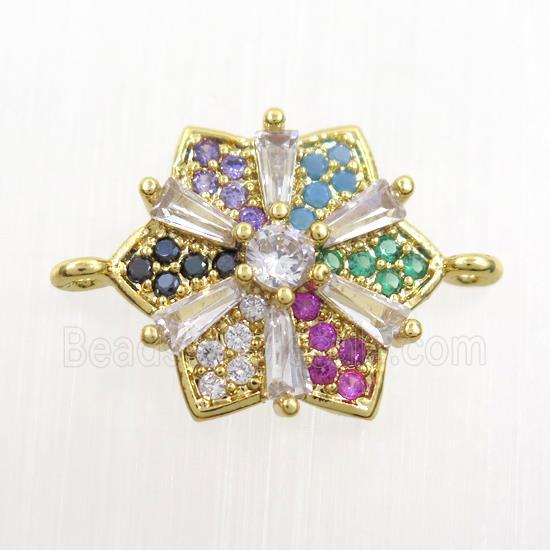 copper flower connector paved zircon, gold plated