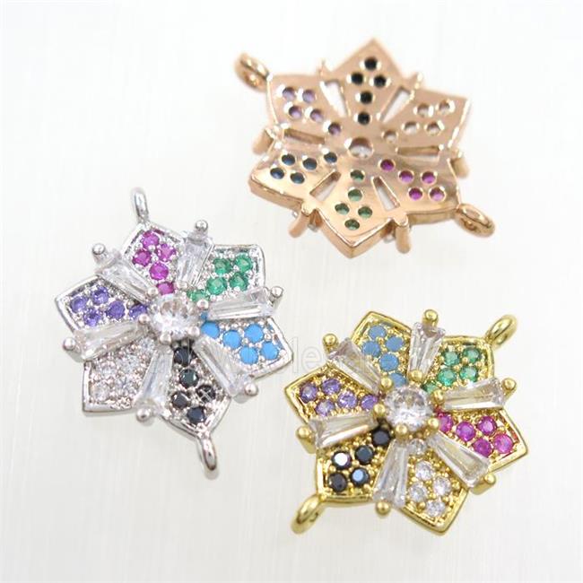 copper flower connector paved zircon, mix color