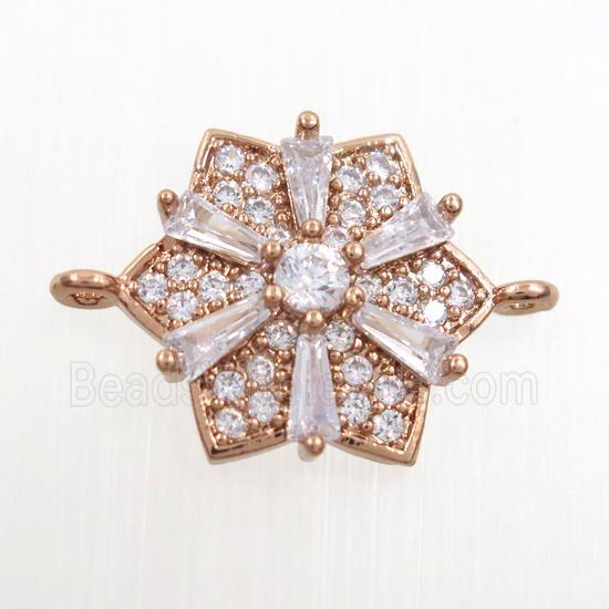 copper flower connector paved zircon, rose gold