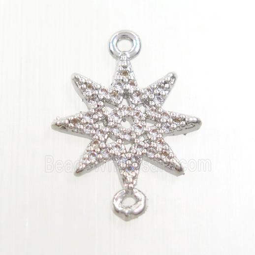 copper northstar connector paved zircon, platinum plated