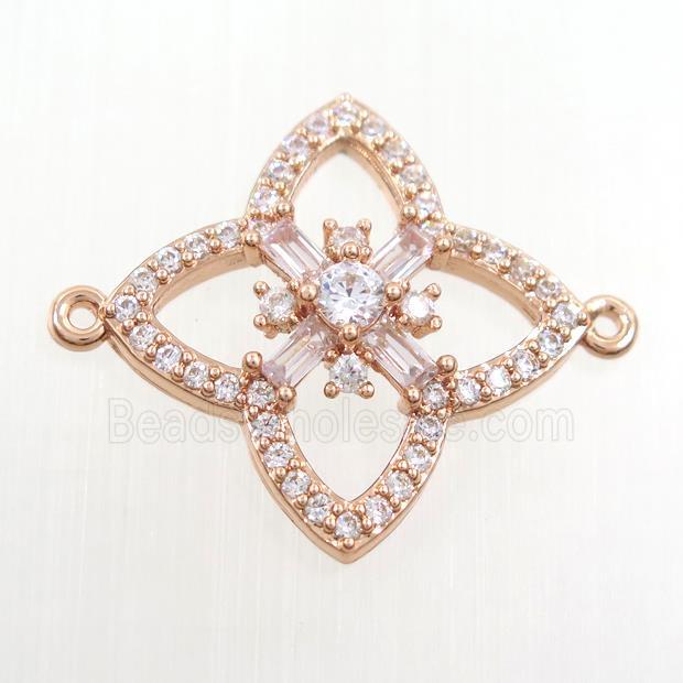 copper clover connector paved zircon, rose gold