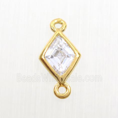 copper rhombic connector paved zircon, gold plated