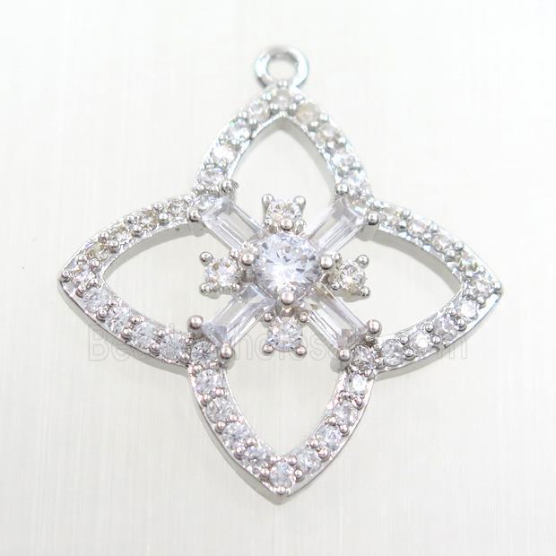 copper clover pendant paved zircon, platinum plated