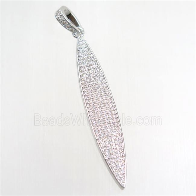 copper darts pendant paved zircon, platinum plated