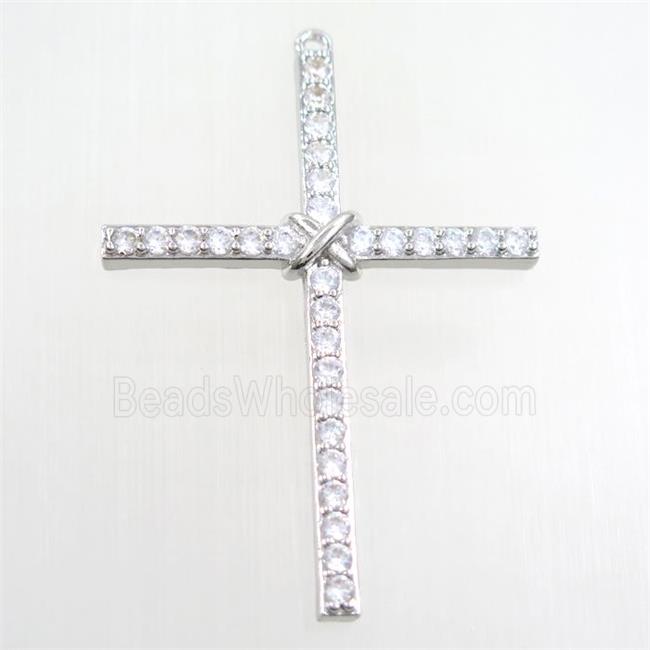 copper cross pendant paved zircon, platinum plated