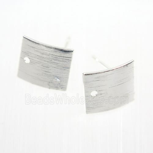 copper earring studs with loop, square, silver plated