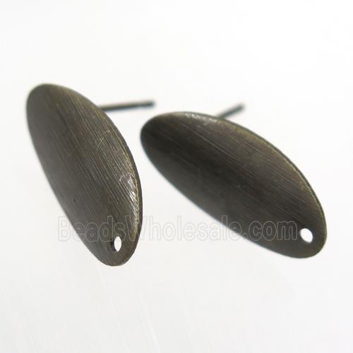copper earring studs with loop, oval, bronze plated