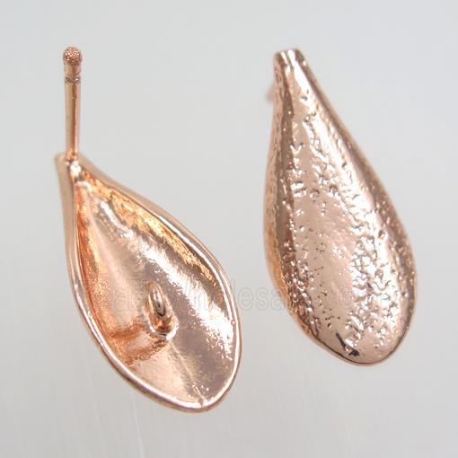 copper earring studs with loops, teardrop, rose gold