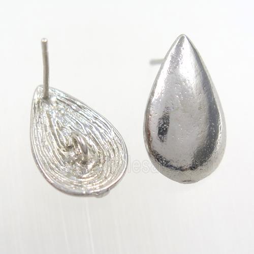 copper earring studs with loops, teardrop, platinum plated