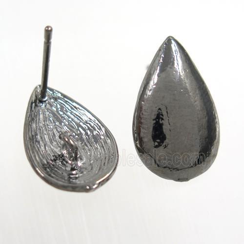 copper earring studs with loops, teardrop, black plated