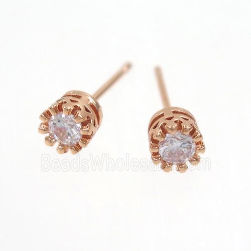 copper earring studs paved zircon, rose gold