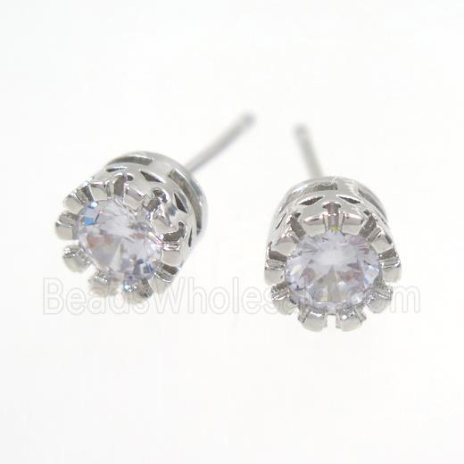 copper earring studs paved zircon, black plated