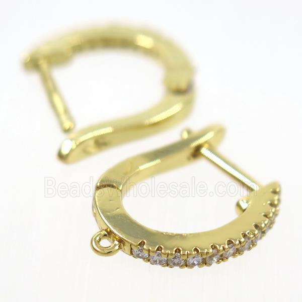 Copper Latchback Earring Pave Zircon With Loop Gold Plated