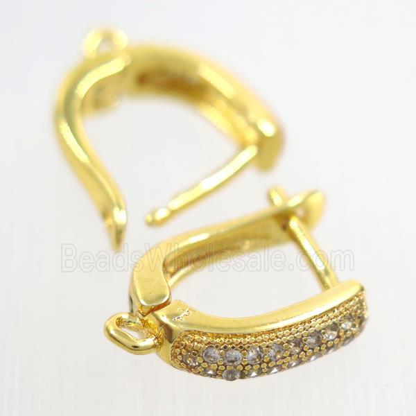 Copper Latchback Earring Pave Zircon With Loop Gold Plated