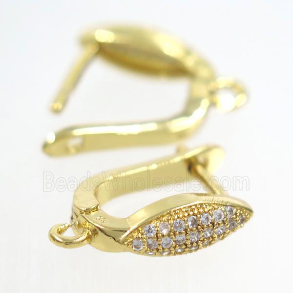 Copper Latchback Earring Pave Zircon With Loop Gold Plated