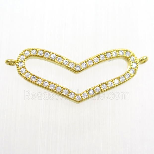copper heart pendant paved zircon with 2loops, gold plated