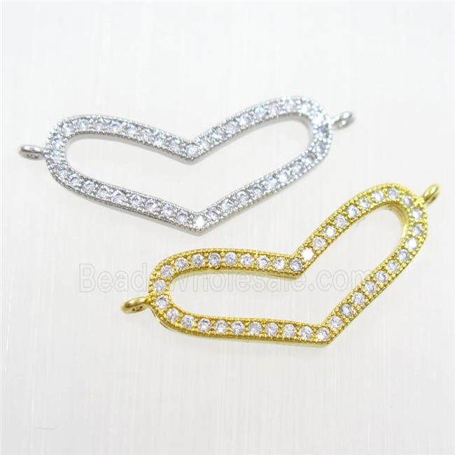 copper heart pendant paved zircon with 2loops, mix color