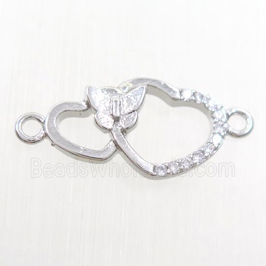 copper heart pendant paved zircon, platinum plated