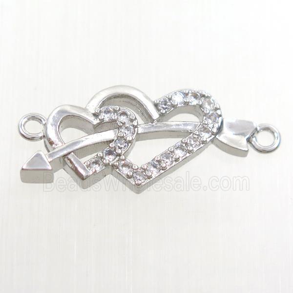 copper pendant paved zircon, cupids arrow, platinum plated