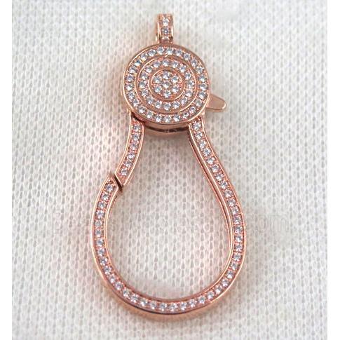 copper Lobster Clasp paved zircon, rose gold