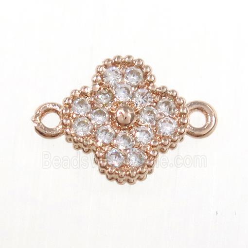 copper clover connector paved zircon, rose gold
