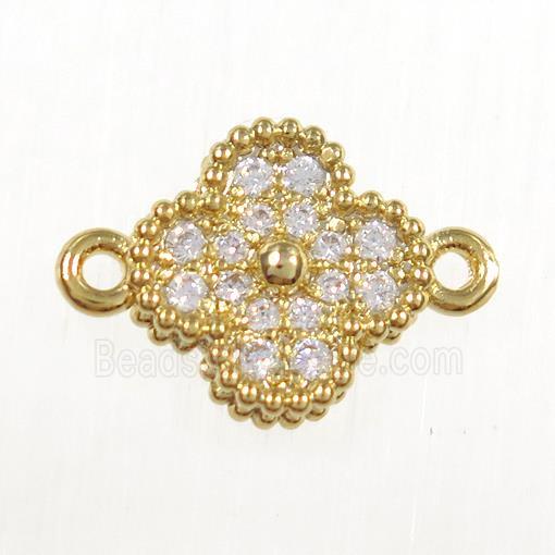 copper clover connector paved zircon, gold plated