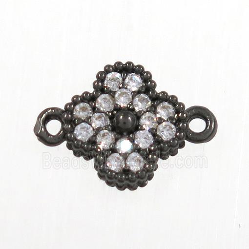 copper clover connector paved zircon, black plated