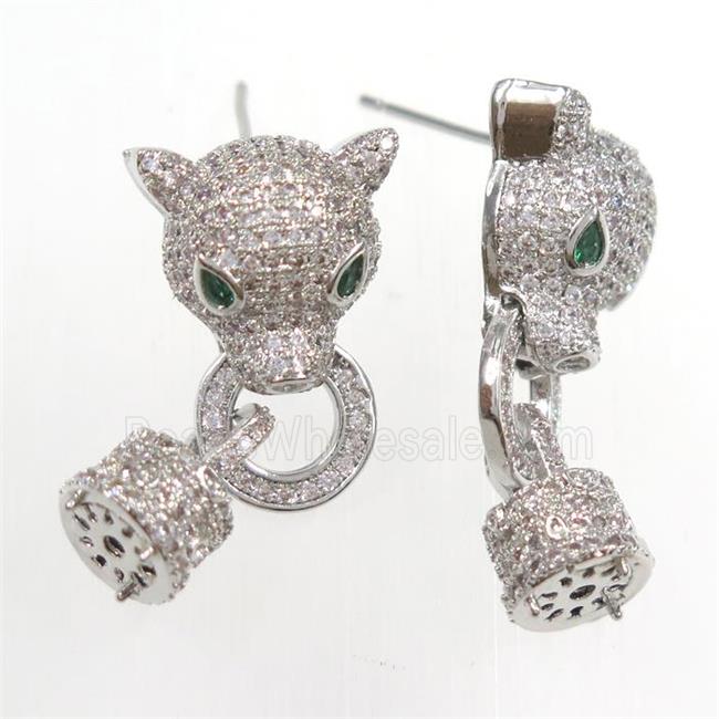 copper for earring paved zircon, platinum plated