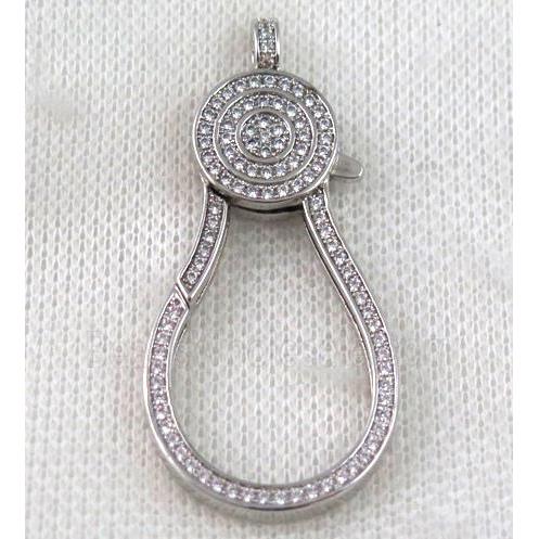 copper Lobster Clasp paved zircon, platinum plated