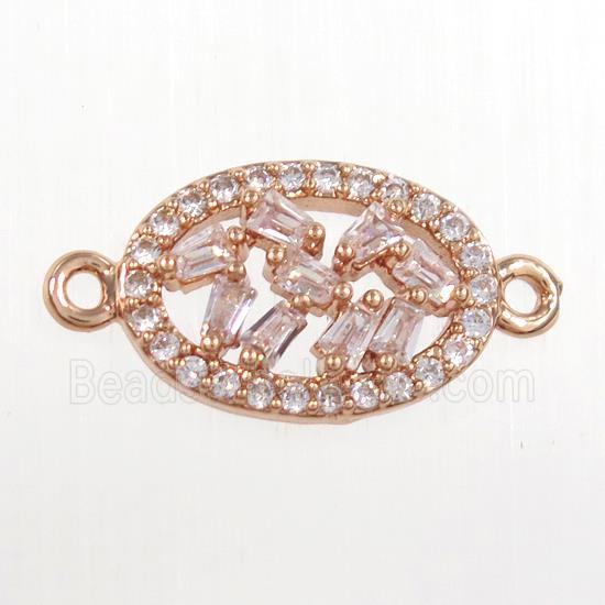 copper oval connector paved zircon, rose gold